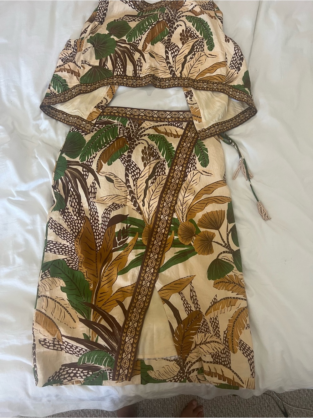 Farm Rio Tropical Leaf Print Wrap skirt and crop top